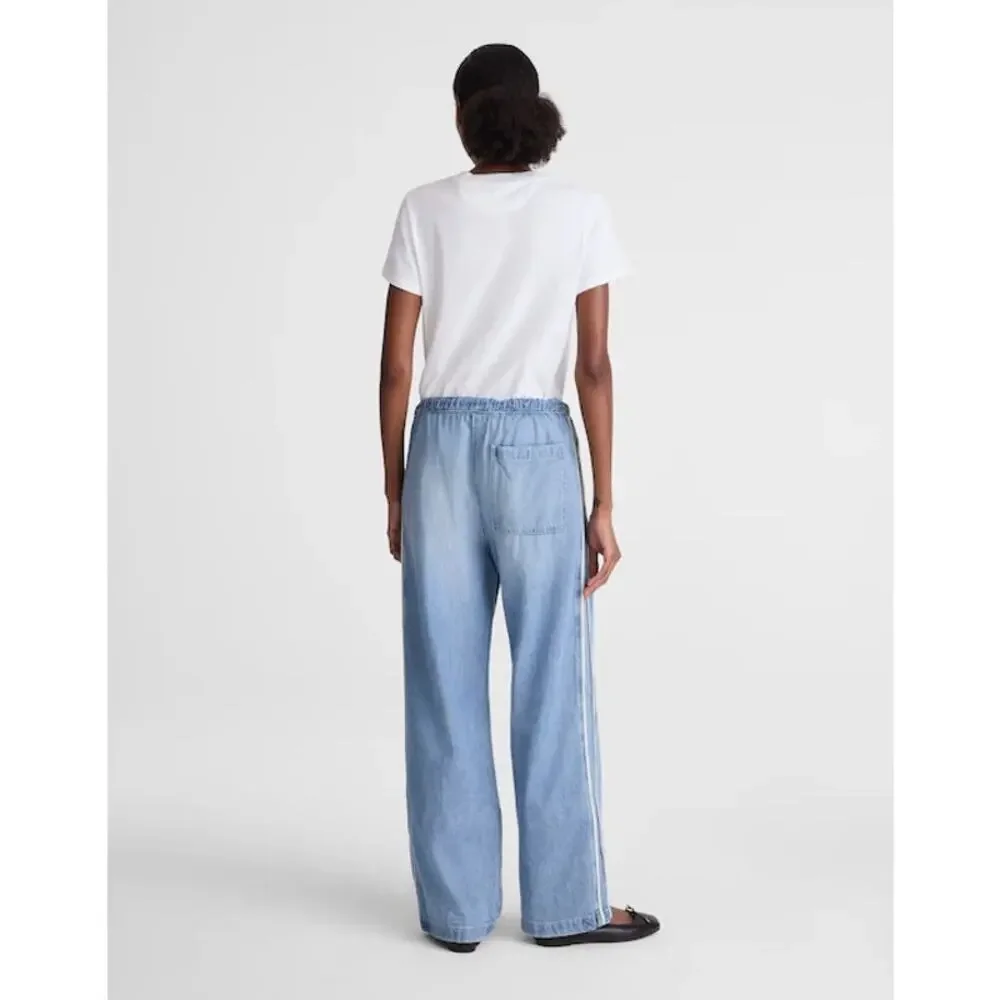 Madewell Tall Pull-On Track Pants in Airy Denim Faded Horizon Wash Size TM